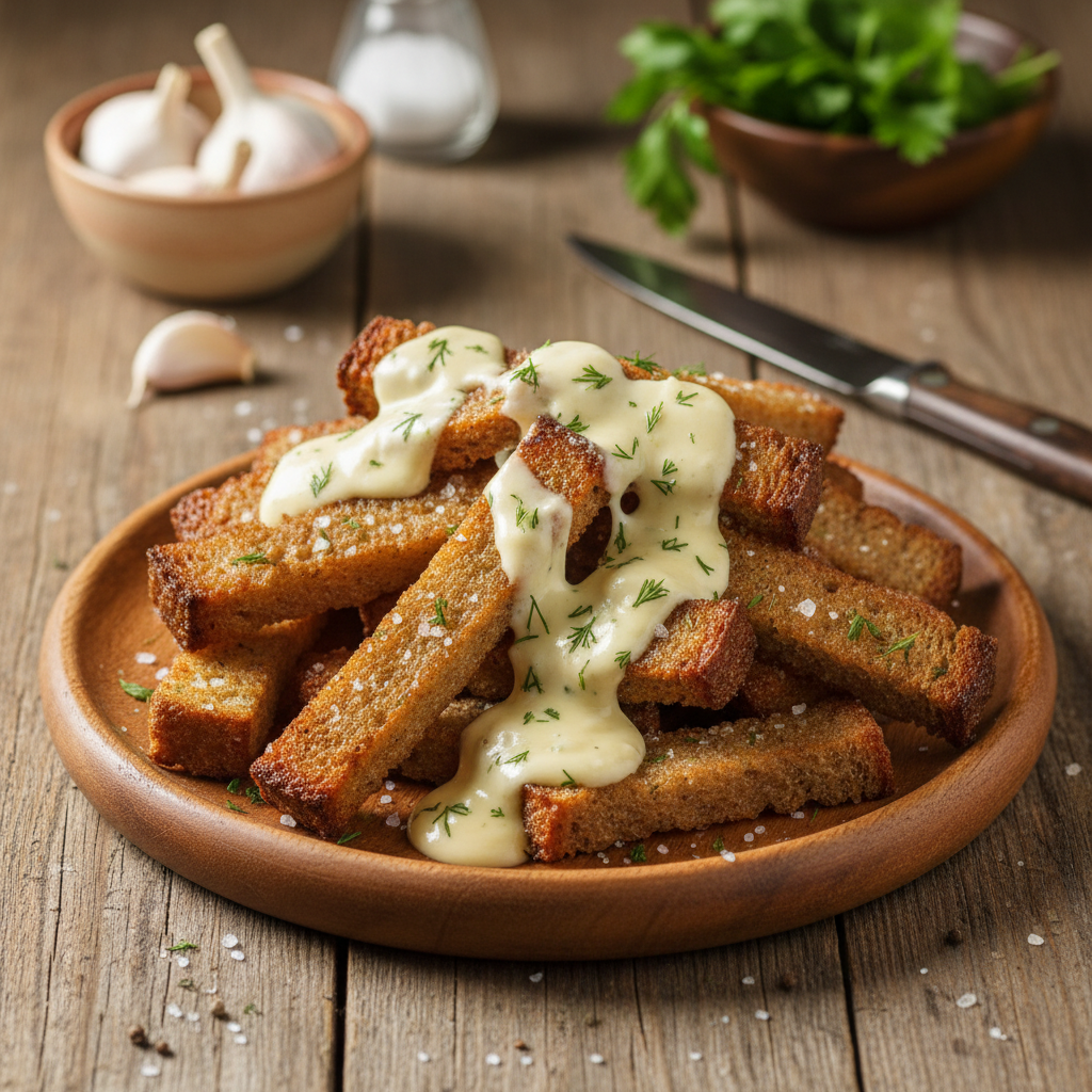 Traški kepta duona su sūriu: receptas kaip geriausiame bare